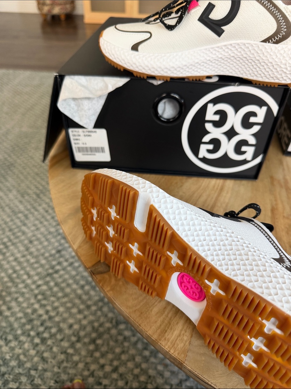 G/FORE White Trainers with Gum Sole and Pink Accent